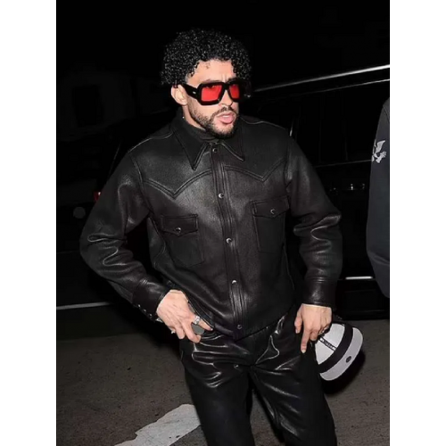 Bad Bunny Shore Bar L A Black Leather Jacket